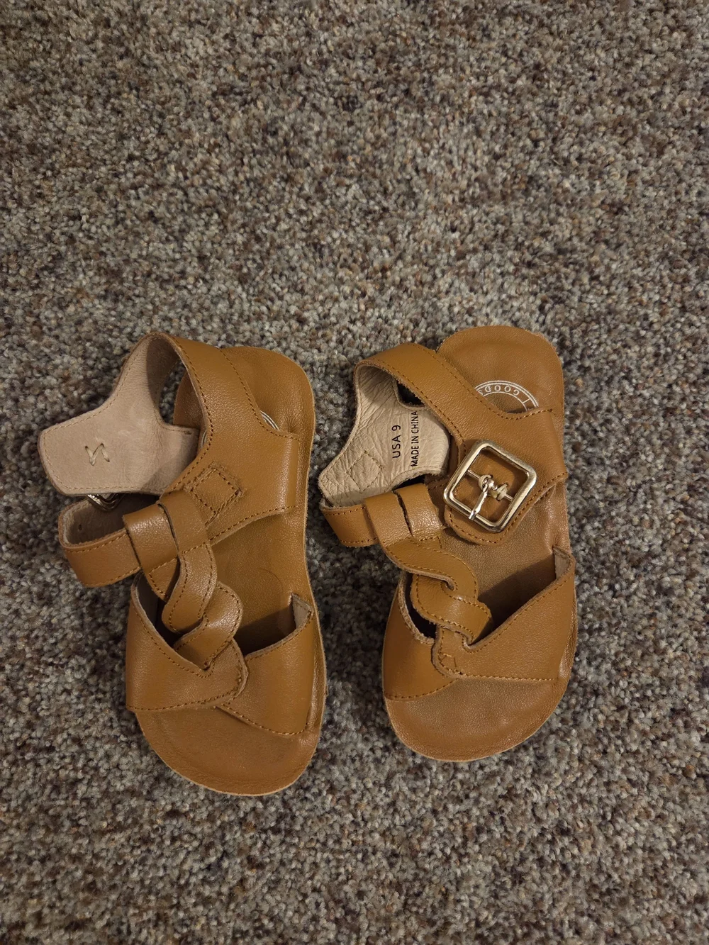 Children's Tan Leather Buckle Sandals